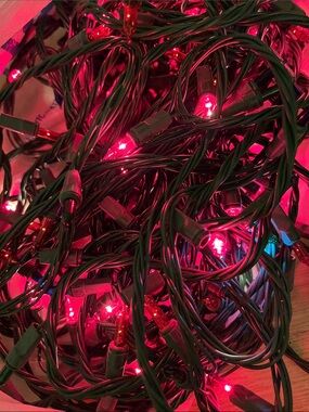 Red Fushia YellowLED String Lights with Green Cord